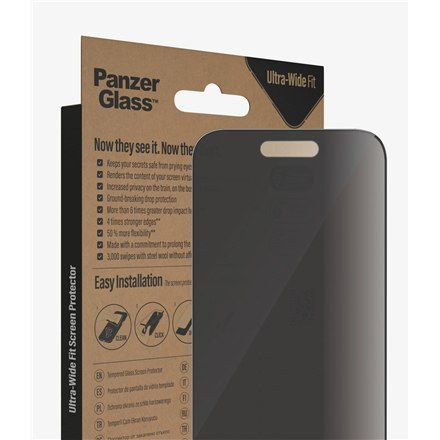 PanzerGlass | Ochraniacz ekranu - szkło - z filtrem prywatności | Apple iPhone 14 Pro | Czarny | Przezroczysty PanzerGlass | Ochraniacz ekranu - szkło - z filtrem prywatności | Apple iPhone 14 Pro | Czarny | Przezroczysty