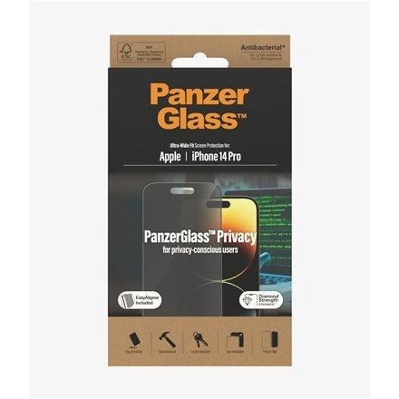 PanzerGlass | Ochraniacz ekranu - szkło - z filtrem prywatności | Apple iPhone 14 Pro | Czarny | Przezroczysty PanzerGlass | Ochraniacz ekranu - szkło - z filtrem prywatności | Apple iPhone 14 Pro | Czarny | Przezroczysty