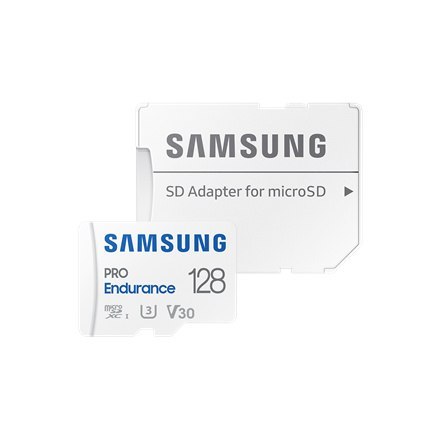 Samsung | PRO Endurance | MB-MJ128KA/EU | 128 GB | Karta pamięci microSD | Pamięć flash klasy U3, V30, Class 10 | Adapter SD Samsung | PRO Endurance | MB-MJ128KA/EU | 128 GB | Karta pamięci microSD | Pamięć flash klasy U3, V30, Class 10 | Adapter SD