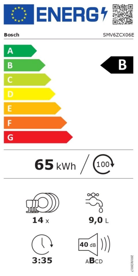 Bosch | SMV6ZCX06E | Do zabudowy | Szerokość 60 cm | Liczba kompletów naczyń 14 | Liczba programów 8 | Klasa efektywności energe Bosch | SMV6ZCX06E | Do zabudowy | Szerokość 60 cm | Liczba kompletów naczyń 14 | Liczba programów 8 | Klasa efektywności energe