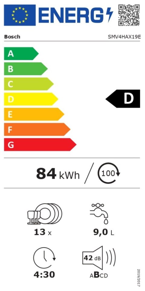 Bosch | Zmywarka | SMV4HAX19E | Do zabudowy | Szerokość 60 cm | Liczba kompletów naczyń 13 | Liczba programów 6 | Klasa efektywn Bosch | Zmywarka | SMV4HAX19E | Do zabudowy | Szerokość 60 cm | Liczba kompletów naczyń 13 | Liczba programów 6 | Klasa efektywn