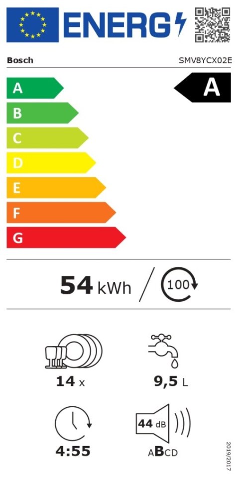 Bosch | Zmywarka | SMV8YCX02E | Do zabudowy | Szerokość 60 cm | Liczba kompletów naczyń 14 | Liczba programów 8 | Klasa efektywn Bosch | Zmywarka | SMV8YCX02E | Do zabudowy | Szerokość 60 cm | Liczba kompletów naczyń 14 | Liczba programów 8 | Klasa efektywn