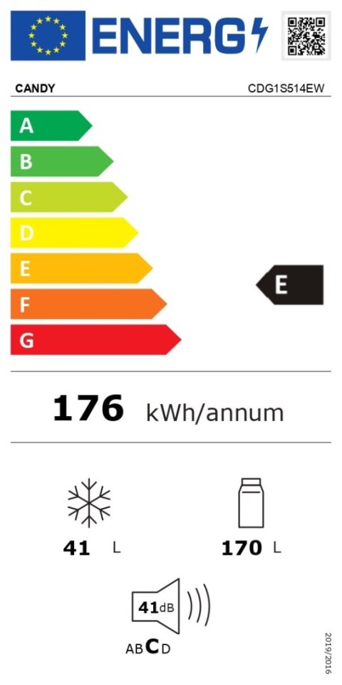 Candy | Lodówka | CDG1S514EW | Klasa efektywności energetycznej E | Wolnostojąca | Dwudrzwiowa | Wysokość 142,8 cm | Pojemność n Candy | Lodówka | CDG1S514EW | Klasa efektywności energetycznej E | Wolnostojąca | Dwudrzwiowa | Wysokość 142,8 cm | Pojemność n