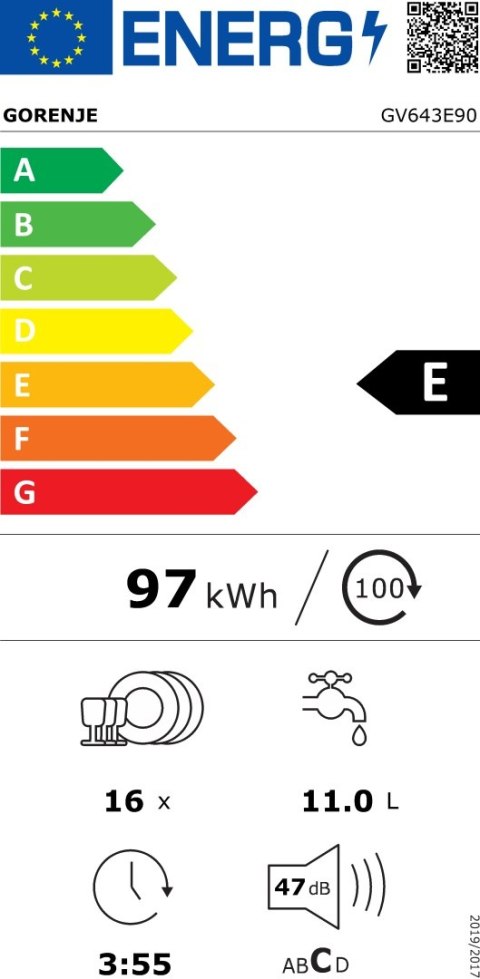 Gorenje | Zmywarka | GV643E90 | Do zabudowy | Szerokość 60 cm | Liczba kompletów naczyń 16 | Liczba programów 6 | Klasa efektywn Gorenje | Zmywarka | GV643E90 | Do zabudowy | Szerokość 60 cm | Liczba kompletów naczyń 16 | Liczba programów 6 | Klasa efektywn