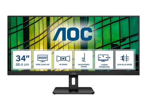 AOC | Monitor | U34E2M | 34 " | VA | WQHD | 21:9 | 100 Hz | 4 ms | 3440 x 1440 | 300 cd/m² | Porty HDMI w liczbie 2 | Czarny AOC | Monitor | U34E2M | 34 " | VA | WQHD | 21:9 | 100 Hz | 4 ms | 3440 x 1440 | 300 cd/m² | Porty HDMI w liczbie 2 | Czarny
