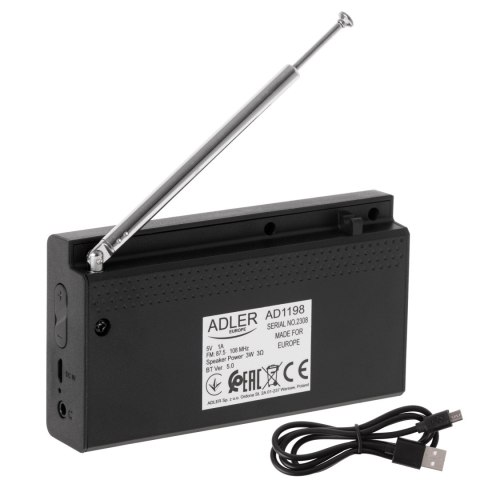 Adler AD 1198 FM Travel Radio, 87.5 - 108 MHz RDS, Speaker power 3W, Black Adler AD 1198 FM Travel Radio, 87.5 - 108 MHz RDS, Speaker power 3W, Black