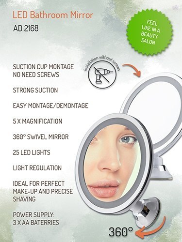 Adler AD 2168 Bathroom Mirror, 3 AAA batteries, LED Lightening, White Adler AD 2168 Bathroom Mirror, 3 AAA batteries, LED Lightening, White