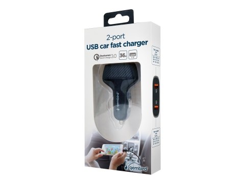 Ładowarka samochodowa Gembird | TA-U2QC3-CAR-01 | 2-portowy szybki ładowarka USB Ładowarka samochodowa Gembird | TA-U2QC3-CAR-01 | 2-portowy szybki ładowarka USB