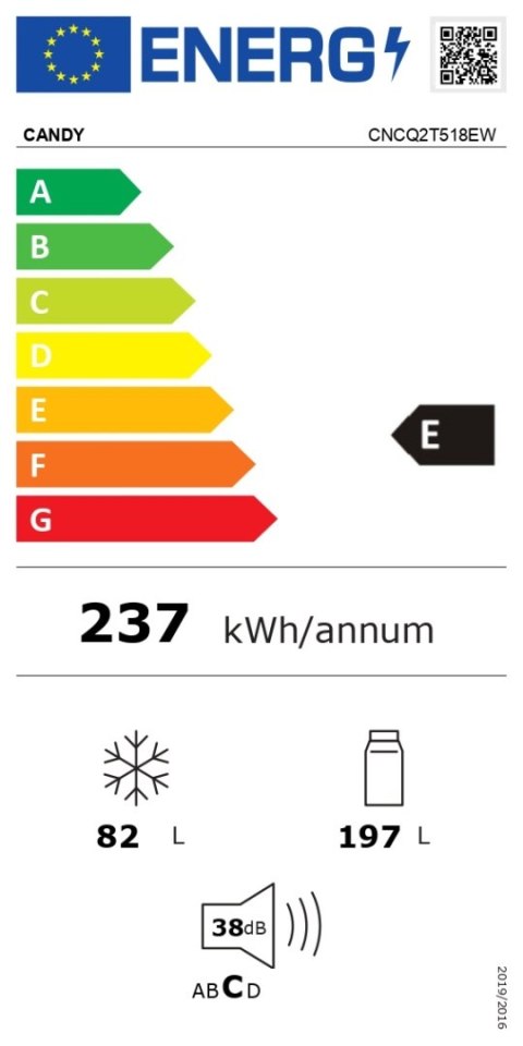 Lodówka Candy | CNCQ2T518EW | Klasa efektywności energetycznej E | Wolnostojąca | Kombi | Wysokość 182,5 cm | System No Frost | Lodówka Candy | CNCQ2T518EW | Klasa efektywności energetycznej E | Wolnostojąca | Kombi | Wysokość 182,5 cm | System No Frost |