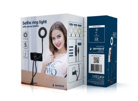 Światło pierścienia do selfie Gembird z uchwytem na telefon | Gembird LED-RING4-PH-01 | Regulacja jasności | Metal + ABS | Czarn Światło pierścienia do selfie Gembird z uchwytem na telefon | Gembird LED-RING4-PH-01 | Regulacja jasności | Metal + ABS | Czarn