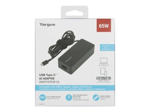 Targus 65 W USB-C PD Charger - For Laptops or Power Pass-Thru Docks Targus Targus 65 W USB-C PD Charger - For Laptops or Power Pass-Thru Docks Targus