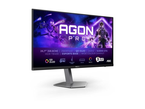 AOC AG276QZD2 | 26.7 " | OLED | QHD | 16:9 | 240 Hz | 0.03 ms | 2560 x 1440 pixels | 250 cd/m² | HDMI ports quantity 2 AOC AG276QZD2 | 26.7 " | OLED | QHD | 16:9 | 240 Hz | 0.03 ms | 2560 x 1440 pixels | 250 cd/m² | HDMI ports quantity 2