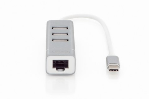 Digitus | 3-portowy koncentrator USB typu C + karta sieciowa Fast Ethernet | DA-70253 Digitus | 3-portowy koncentrator USB typu C + karta sieciowa Fast Ethernet | DA-70253