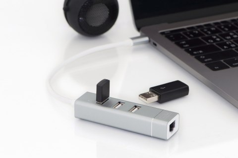 Digitus | 3-portowy koncentrator USB typu C + karta sieciowa Fast Ethernet | DA-70253 Digitus | 3-portowy koncentrator USB typu C + karta sieciowa Fast Ethernet | DA-70253