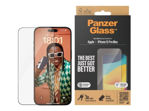 PanzerGlass | Ochraniacz ekranu | Apple | IPhone 15 Pro Max | Szkło | Przezroczysty | Bardzo szerokie dopasowanie, Odporny na za PanzerGlass | Ochraniacz ekranu | Apple | IPhone 15 Pro Max | Szkło | Przezroczysty | Bardzo szerokie dopasowanie, Odporny na za