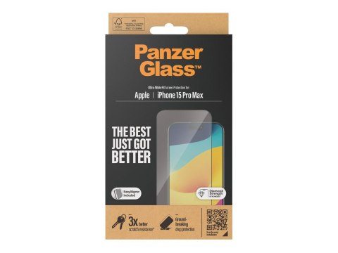 PanzerGlass | Ochraniacz ekranu | Apple | IPhone 15 Pro Max | Szkło | Przezroczysty | Bardzo szerokie dopasowanie, Odporny na za PanzerGlass | Ochraniacz ekranu | Apple | IPhone 15 Pro Max | Szkło | Przezroczysty | Bardzo szerokie dopasowanie, Odporny na za