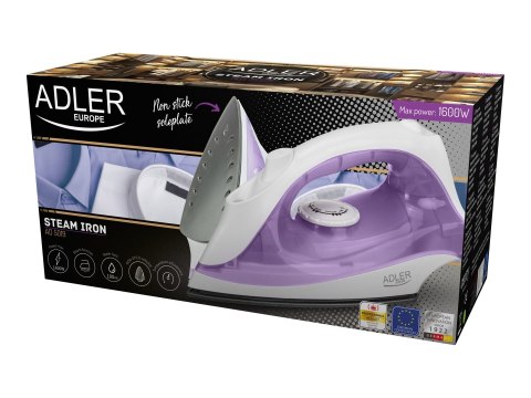 Iron | Adler | AD 5019 | With cord | 1600 W | Water tank capacity 100 ml | Continuous steam 10 g/min | Violet/White Iron | Adler | AD 5019 | With cord | 1600 W | Water tank capacity 100 ml | Continuous steam 10 g/min | Violet/White