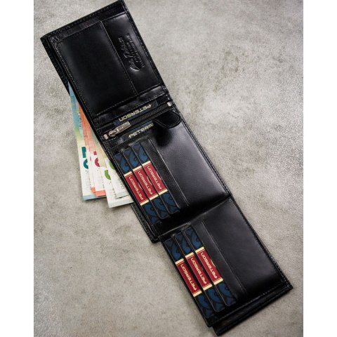 Elegancki, czarny portfel męski ze skóry naturalnej bez zapięcia zewnętrznego - Peterson Elegancki, czarny portfel męski ze skóry naturalnej bez zapięcia zewnętrznego - Peterson
