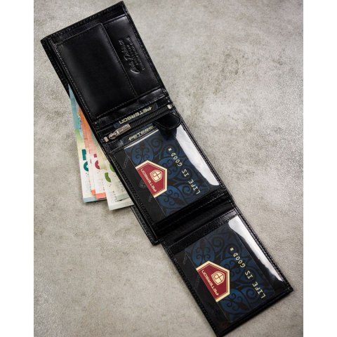 Elegancki, czarny portfel męski ze skóry naturalnej bez zapięcia zewnętrznego - Peterson Elegancki, czarny portfel męski ze skóry naturalnej bez zapięcia zewnętrznego - Peterson