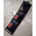 Poziomy, elegancki, czarny portfel męski ze skóry naturalnej zamykany zatrzaskiem - Peterson