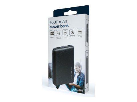 Gembird | PB05-02 | Power Bank | 5000 mAh | 2 x USB-AF | Czarny Gembird | PB05-02 | Power Bank | 5000 mAh | 2 x USB-AF | Czarny