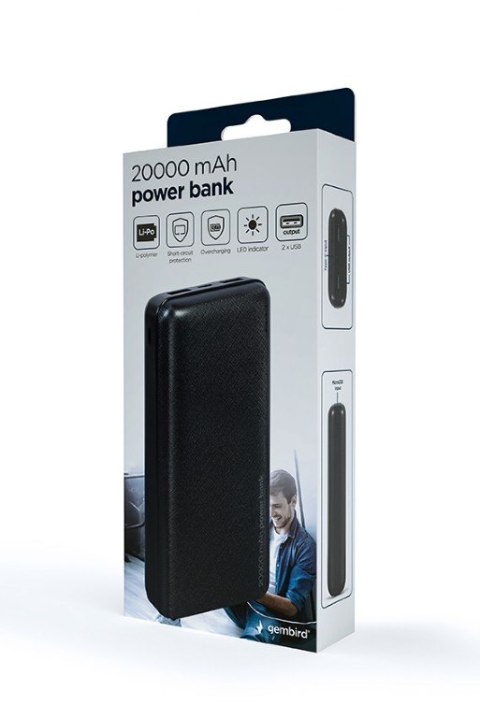 Gembird | PB20-02 | Power Bank | 20000 mAh | 2 x USB-AF | Czarny Gembird | PB20-02 | Power Bank | 20000 mAh | 2 x USB-AF | Czarny