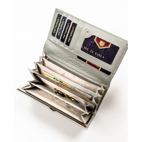 Elegancki, biały portfel damski ze skóry ekologicznej i naturalnej z systemem RFID - Peterson Elegancki, biały portfel damski ze skóry ekologicznej i naturalnej z systemem RFID - Peterson