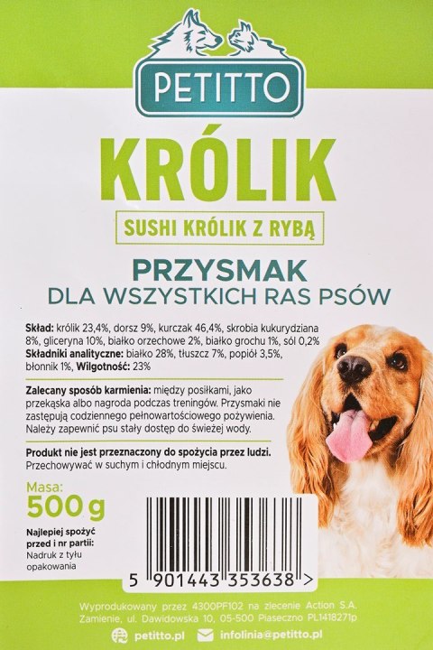 PETITTO- Sushi Królik z Rybą - Przysmak dla psa - 500g PETITTO- Sushi Królik z Rybą - Przysmak dla psa - 500g