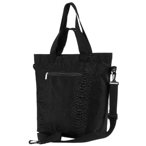 Duży shopper damski z poliestru w czarnym kolorze pokryty zwierzęcym wzorem - Rovicky Duży shopper damski z poliestru w czarnym kolorze pokryty zwierzęcym wzorem - Rovicky