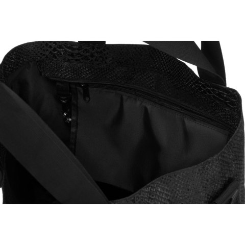 Duży shopper damski z poliestru w czarnym kolorze pokryty zwierzęcym wzorem - Rovicky Duży shopper damski z poliestru w czarnym kolorze pokryty zwierzęcym wzorem - Rovicky