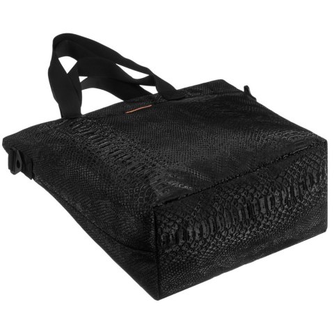 Duży shopper damski z poliestru w czarnym kolorze pokryty zwierzęcym wzorem - Rovicky Duży shopper damski z poliestru w czarnym kolorze pokryty zwierzęcym wzorem - Rovicky