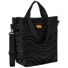 Shopper damski z poliestru w czarnym kolorze pokryty falistym wzorem - Rovicky