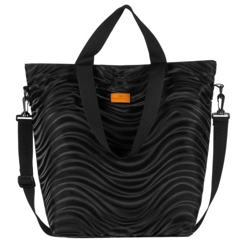Shopper damski z poliestru w czarnym kolorze pokryty falistym wzorem - Rovicky Shopper damski z poliestru w czarnym kolorze pokryty falistym wzorem - Rovicky