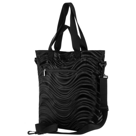 Shopper damski z poliestru w czarnym kolorze pokryty falistym wzorem - Rovicky Shopper damski z poliestru w czarnym kolorze pokryty falistym wzorem - Rovicky