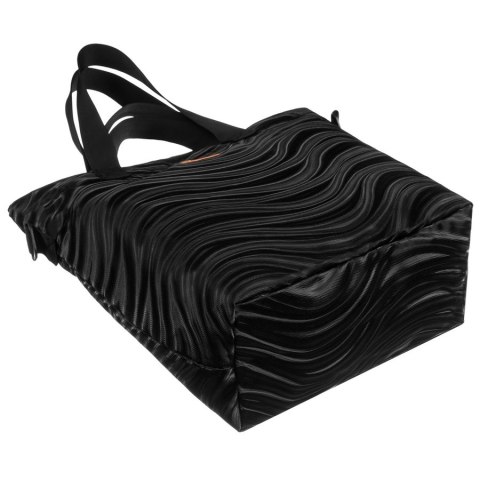 Shopper damski z poliestru w czarnym kolorze pokryty falistym wzorem - Rovicky Shopper damski z poliestru w czarnym kolorze pokryty falistym wzorem - Rovicky