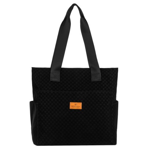 Czarny shopper damski z poliestru pokrytego geometrycznym wzorem - Rovicky Czarny shopper damski z poliestru pokrytego geometrycznym wzorem - Rovicky