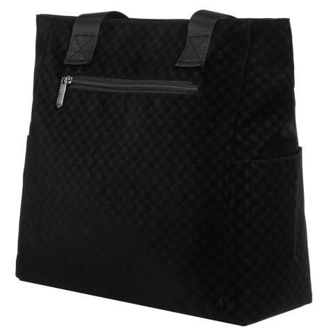 Czarny shopper damski z poliestru pokrytego geometrycznym wzorem - Rovicky Czarny shopper damski z poliestru pokrytego geometrycznym wzorem - Rovicky