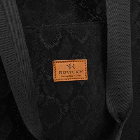 Czarny shopper damski z poliestru zawieszony na wygodnych uchwytach - Rovicky Czarny shopper damski z poliestru zawieszony na wygodnych uchwytach - Rovicky