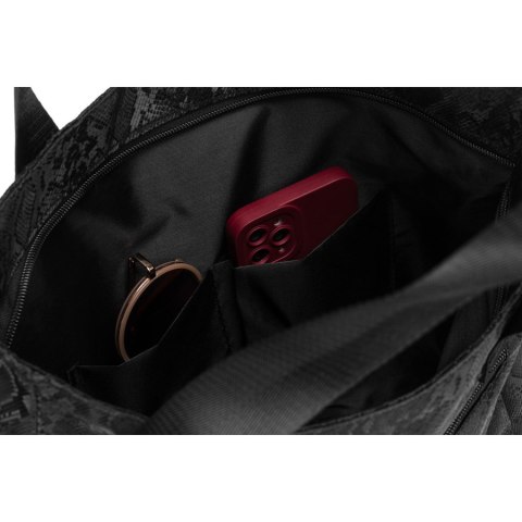 Czarny shopper damski z poliestru zawieszony na wygodnych uchwytach - Rovicky Czarny shopper damski z poliestru zawieszony na wygodnych uchwytach - Rovicky