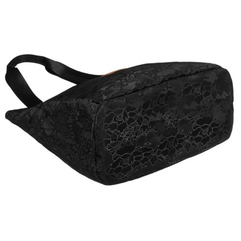 Czarny shopper damski z poliestru zawieszony na wygodnych uchwytach z zewnętrzną kieszonką na suwak - Rovicky Czarny shopper damski z poliestru zawieszony na wygodnych uchwytach z zewnętrzną kieszonką na suwak - Rovicky