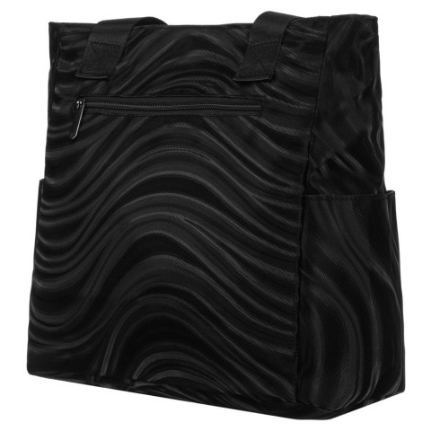 Duży shopper damski z poliestru w czarnym kolorze pokryty falistym wzorem - Rovicky Duży shopper damski z poliestru w czarnym kolorze pokryty falistym wzorem - Rovicky