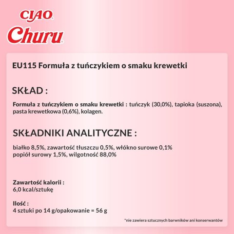 INABA CHURU tuńczyk/krewetka przysmak kot 4x14g INABA CHURU tuńczyk/krewetka przysmak kot 4x14g