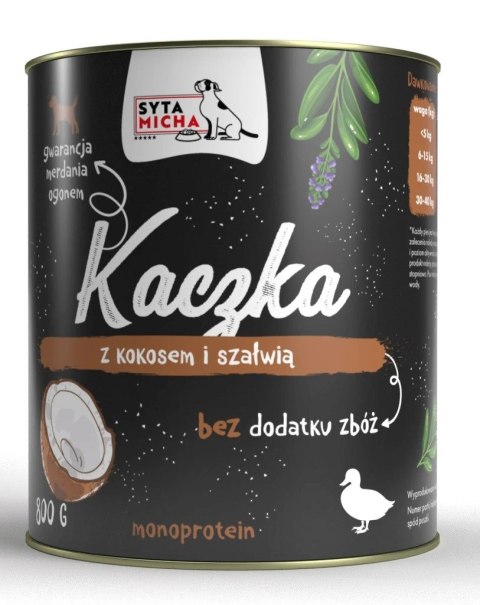 SYTA MICHA mokra karma kaczka z kokosem i szałwią 800g pies SYTA MICHA mokra karma kaczka z kokosem i szałwią 800g pies