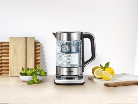 SEVERIN CZAJNIK ELEKTRYCZNY SZKŁO-STAL, REG. TEMPERATURY, SITKO DO HERBATY, AUT. PROGRAM, KONTROLER STRIX, 1,7L 3000W WK3422