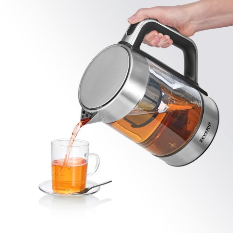 SEVERIN CZAJNIK ELEKTRYCZNY SZKŁO-STAL, REG. TEMPERATURY, SITKO DO HERBATY, AUT. PROGRAM, KONTROLER STRIX, 1,7L 3000W WK3422