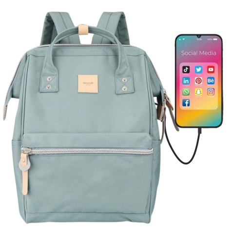 Pojemny, miętowy plecak na laptopa z portem USB - Himawari Pojemny, miętowy plecak na laptopa z portem USB - Himawari