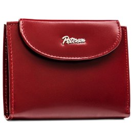 Czerwony, skórzany portfel damski z systemem RFID, zamykany zatrzaskiem - Peterson