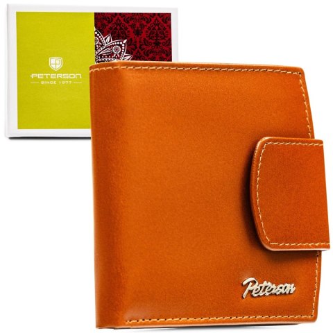 Mały, skórzany portfel damski w jasnobrązowym kolorze z systemem RFID - Peterson Mały, skórzany portfel damski w jasnobrązowym kolorze z systemem RFID - Peterson