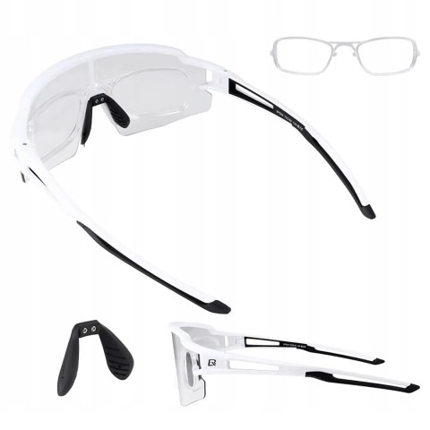 Okulary rowerowe Rockbros fotochromowe z ochroną UV i wkładką korekcyjną - białe Okulary rowerowe Rockbros fotochromowe z ochroną UV i wkładką korekcyjną - białe