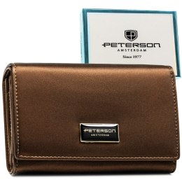 Duży portfel damski wykonany ze skóry naturalnej i ekologicznej w brązowym kolorze - Peterson